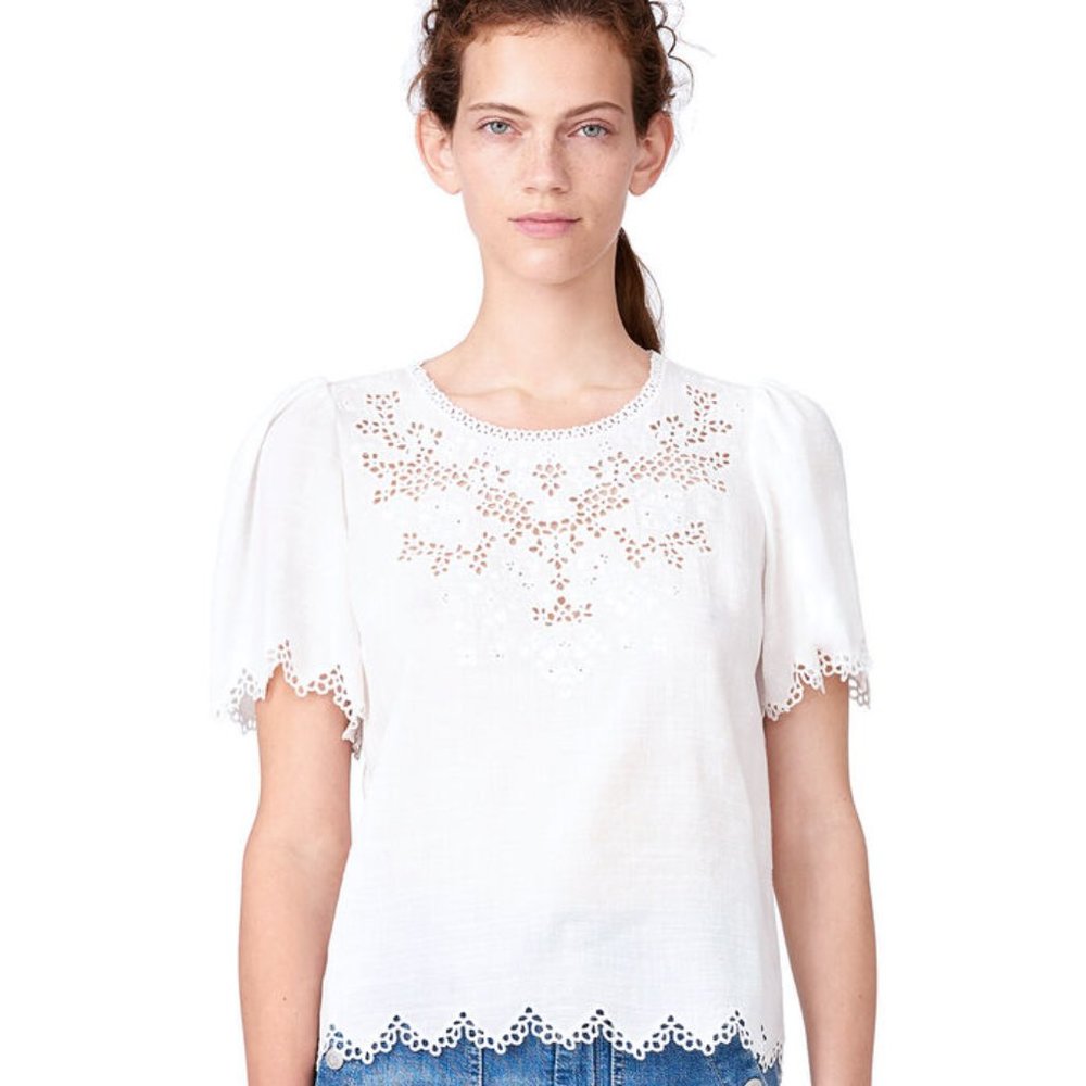 Rebecca Taylor Amora Embroidered  Eyelet Top Blouse